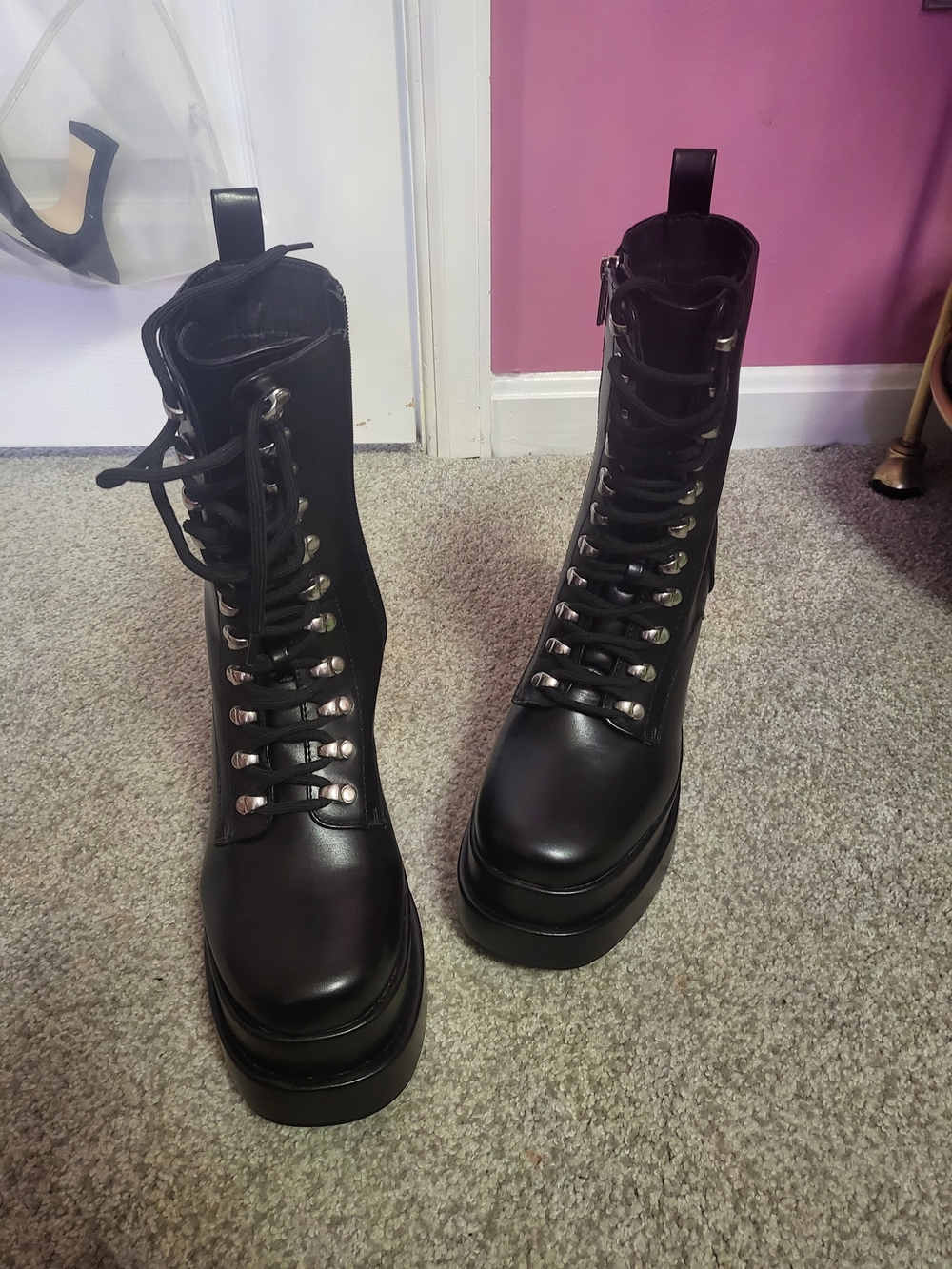 Steve Madden Black Platform Lace-Up Combat Boots with Side Zip